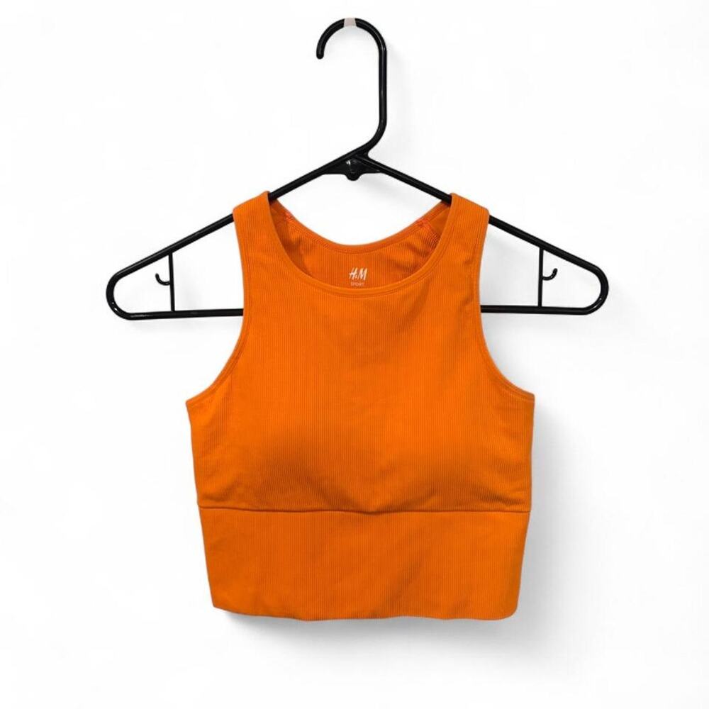 Orange H&M stretchy sports bra/crop top with removable padding